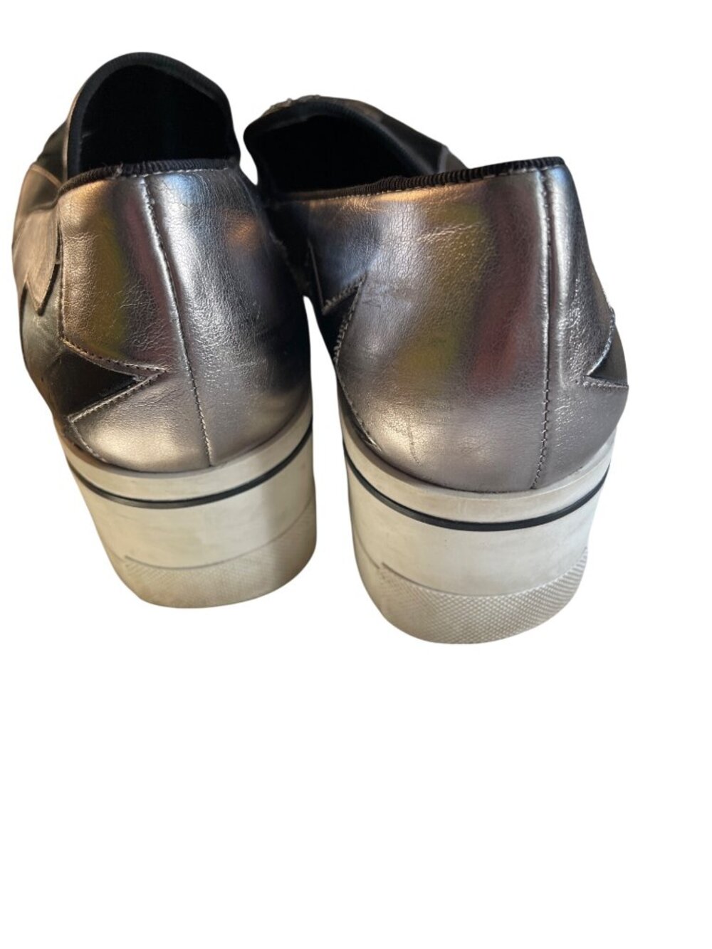 Stella McCartney Silver/Black Faux Leather Binx Star Slip On Sneakers Size 39 - Picture 5 of 13